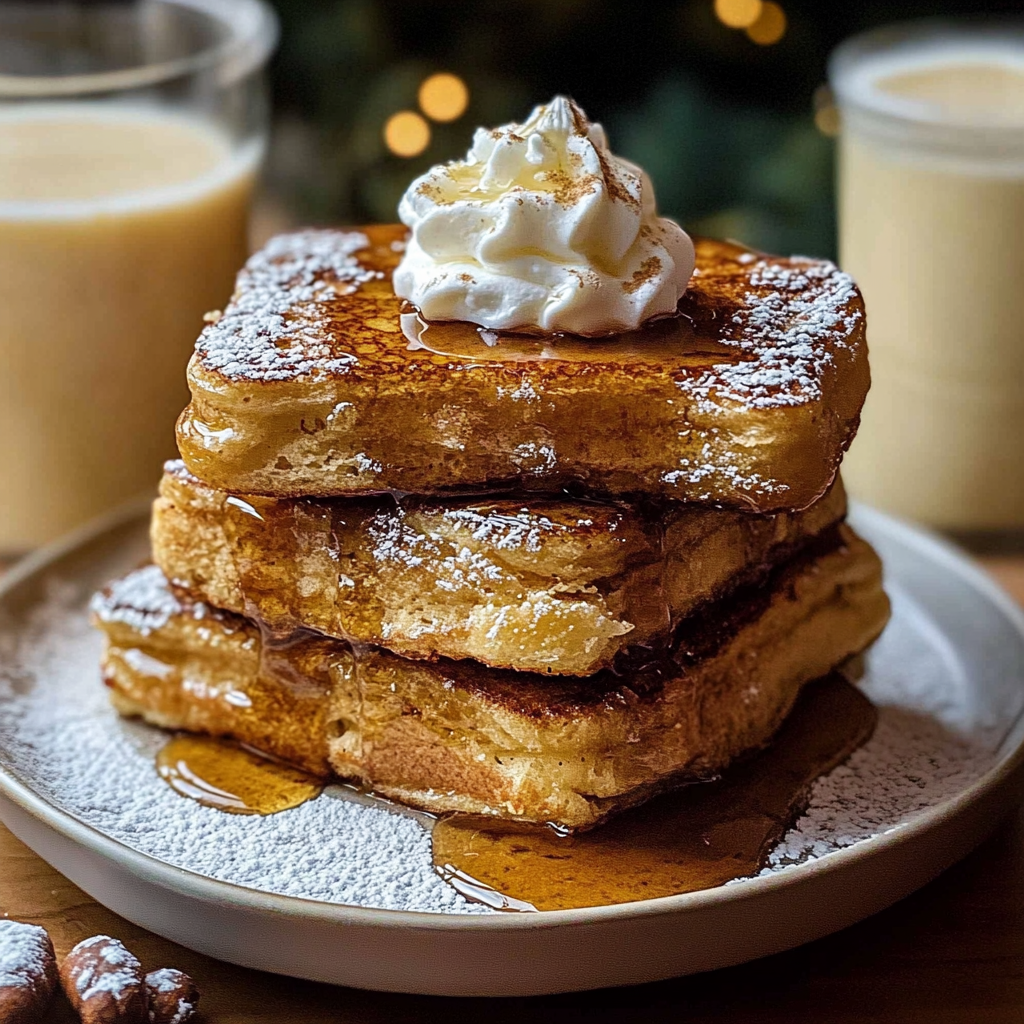 Recipe preparation for Eggnog Infused Brioche French Toast