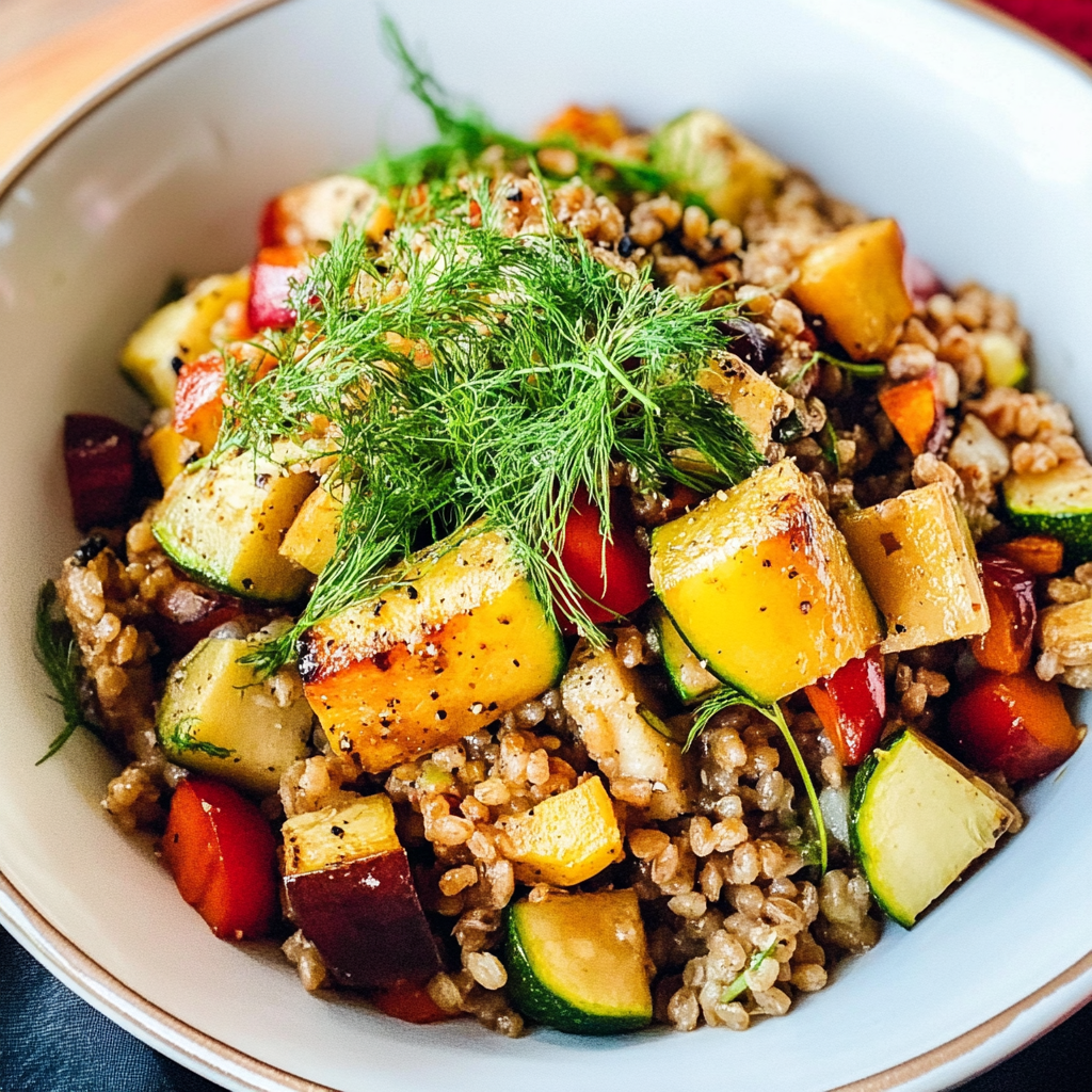 Recipe preparation for Warm Farro Bowl with Roasted Root Vegetables