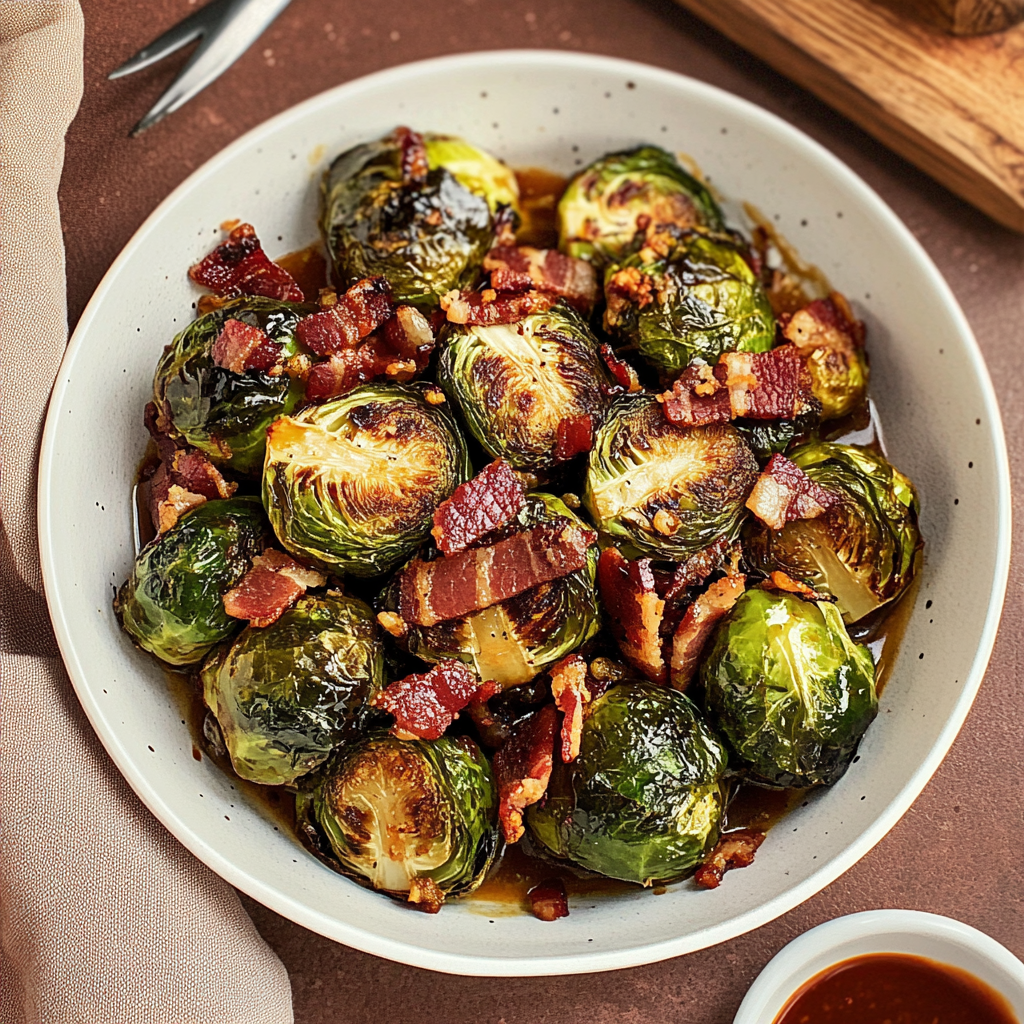 Recipe preparation for Honey Sriracha Glazed Brussels Sprouts with Bacon