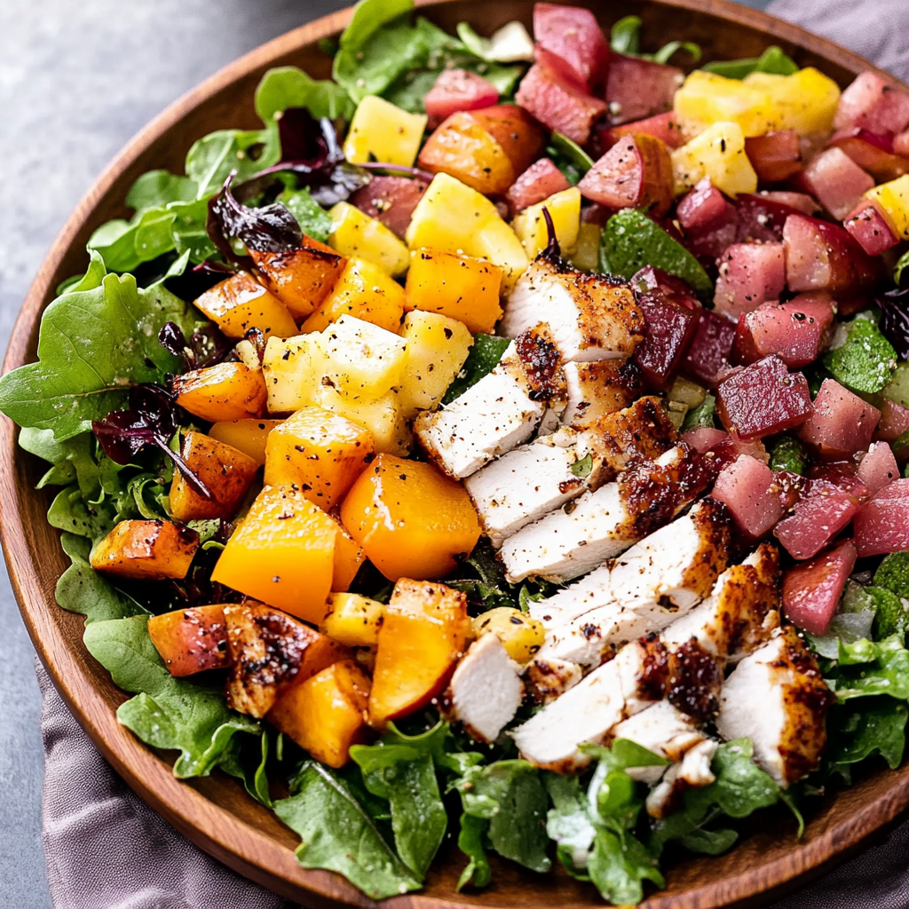 Recipe preparation for Winter Cobb Salad with Roasted Chicken and Persimmons