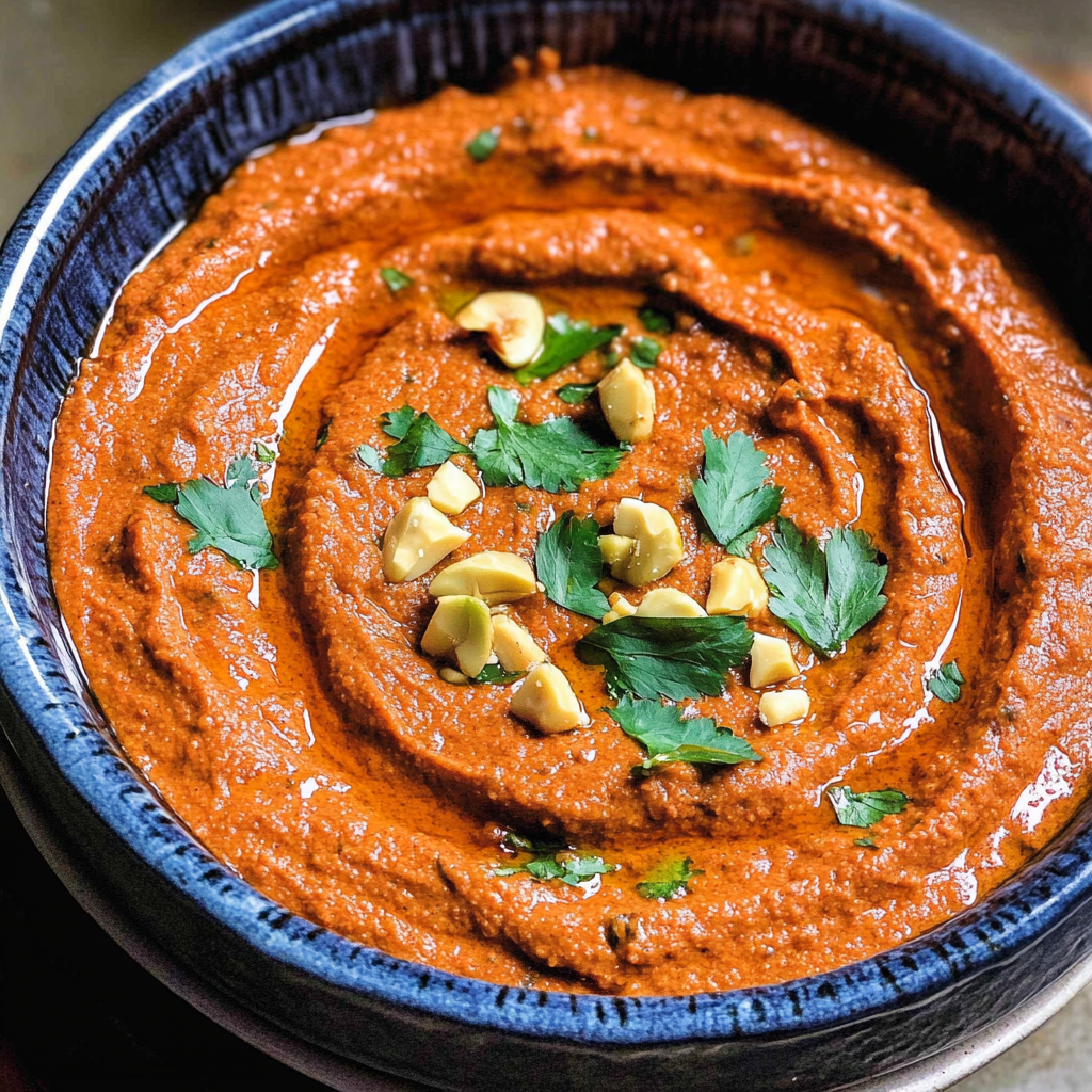 Recipe preparation for Roasted Red Pepper and Walnut Dip (Muhammara)