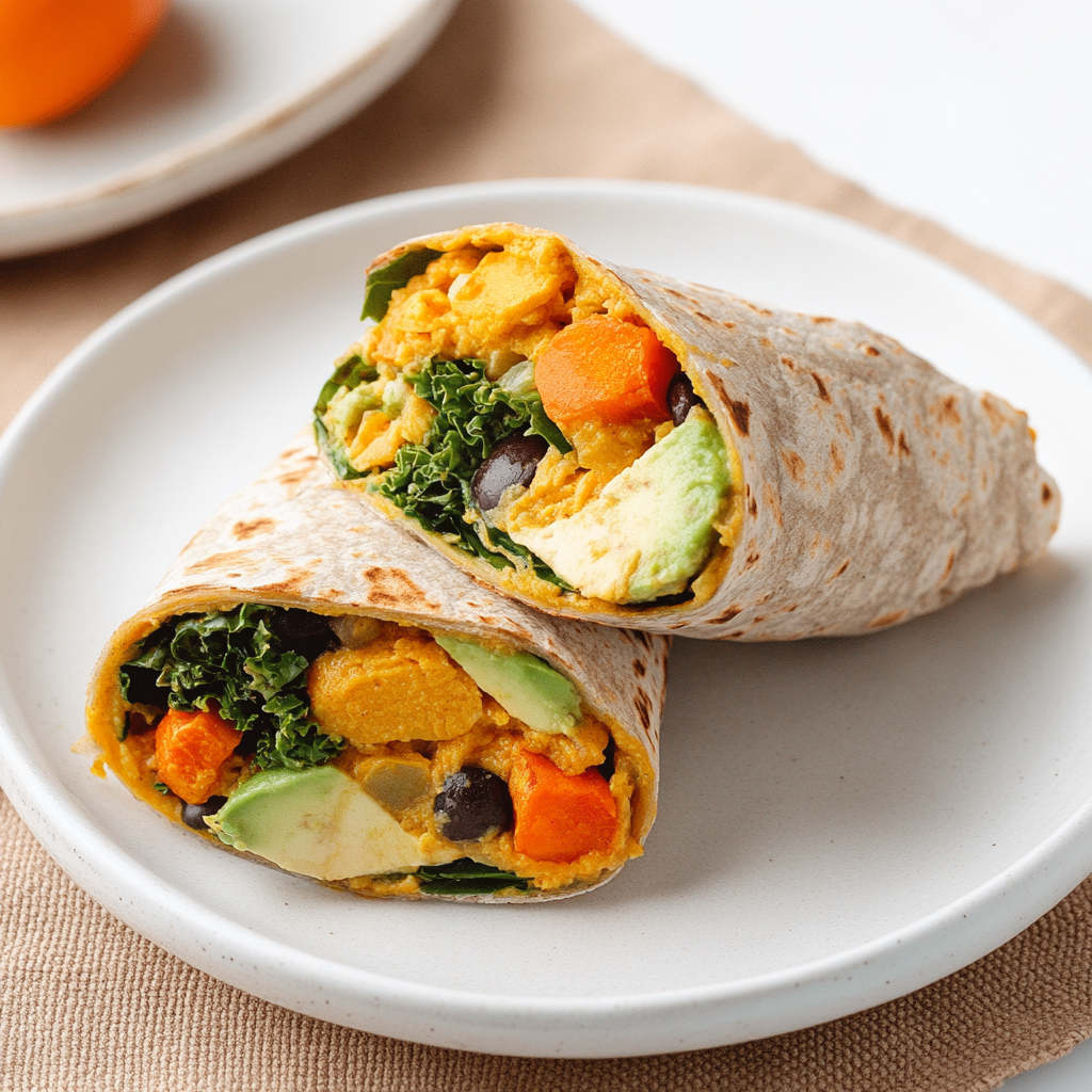 Recipe preparation for Sweet Potato and Kale Breakfast Burritos with Avocado