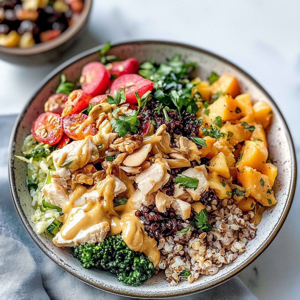 Recipe preparation for Harvest Grain Bowl with Maple Tahini Dressing