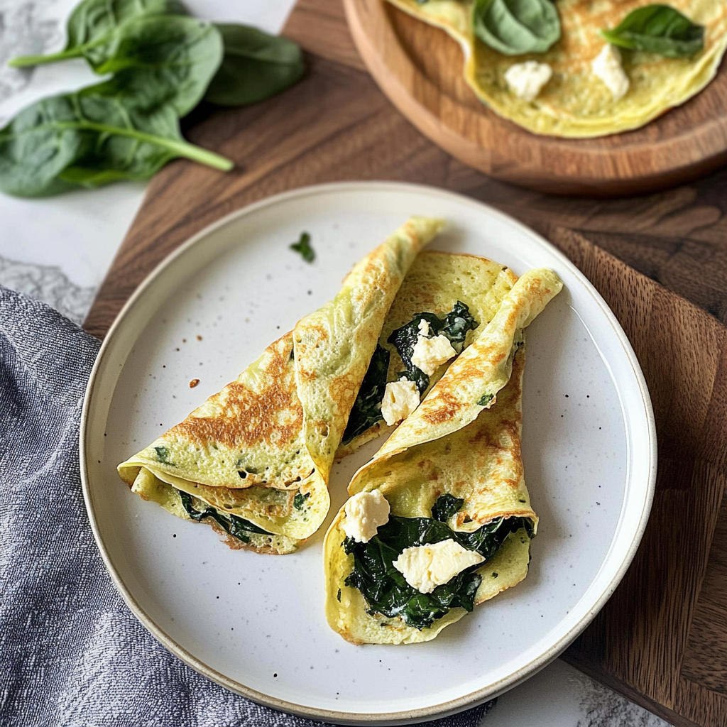Recipe preparation for Savory Spinach and Gruyere Crepes
