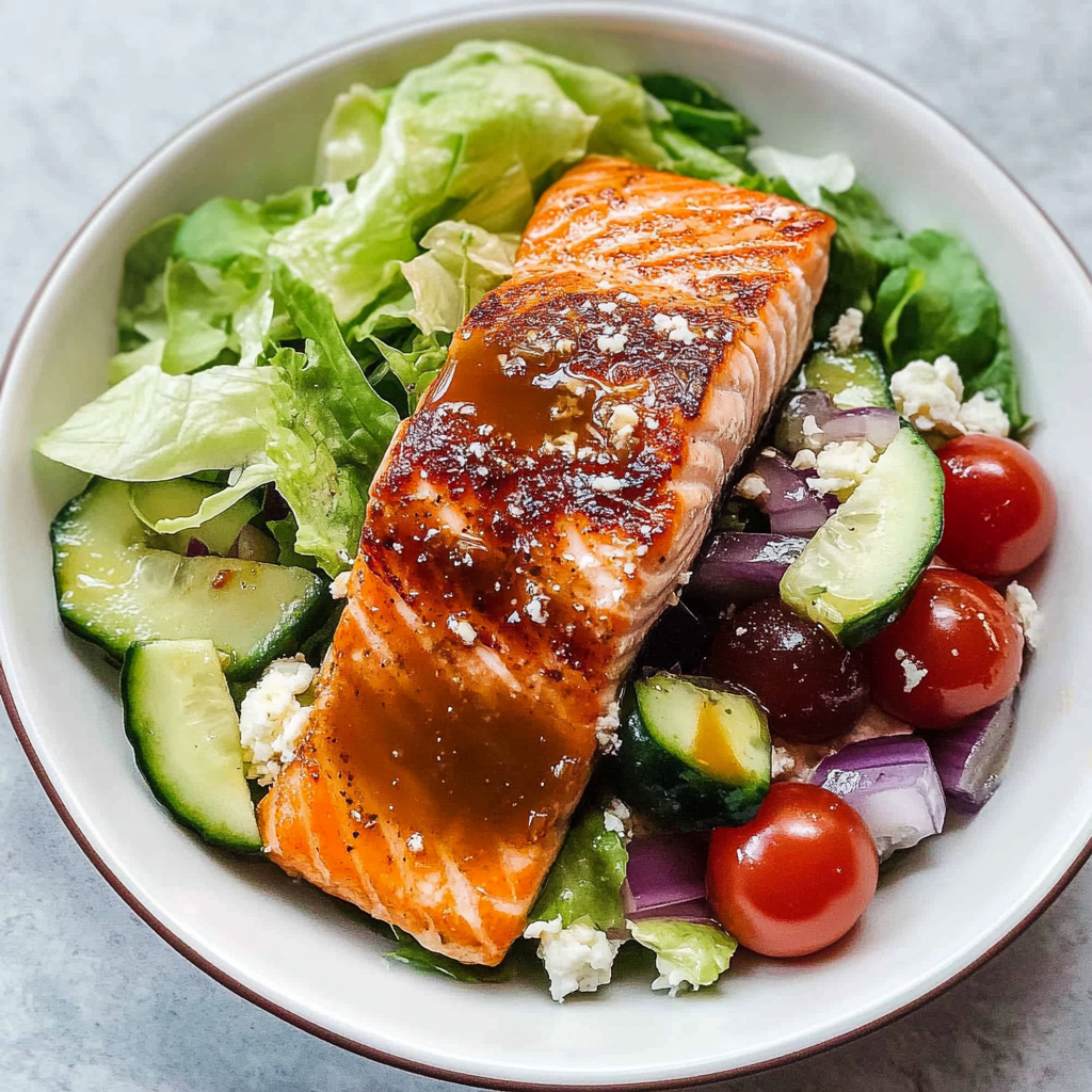 Recipe preparation for Grilled Salmon Salad