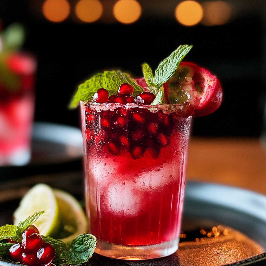 Recipe preparation for Winter Pomegranate Mojito