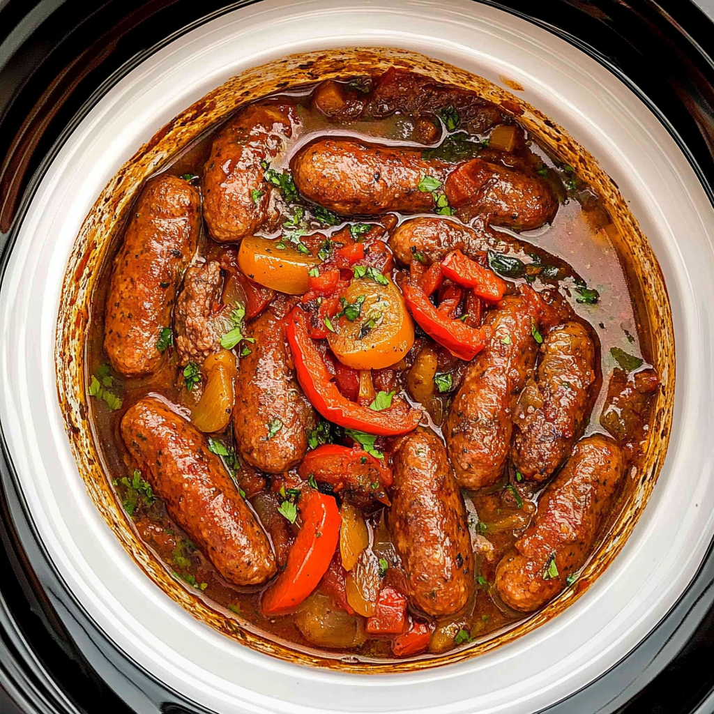 Recipe preparation for Vintage Slow Cooker Sausage & Peppers