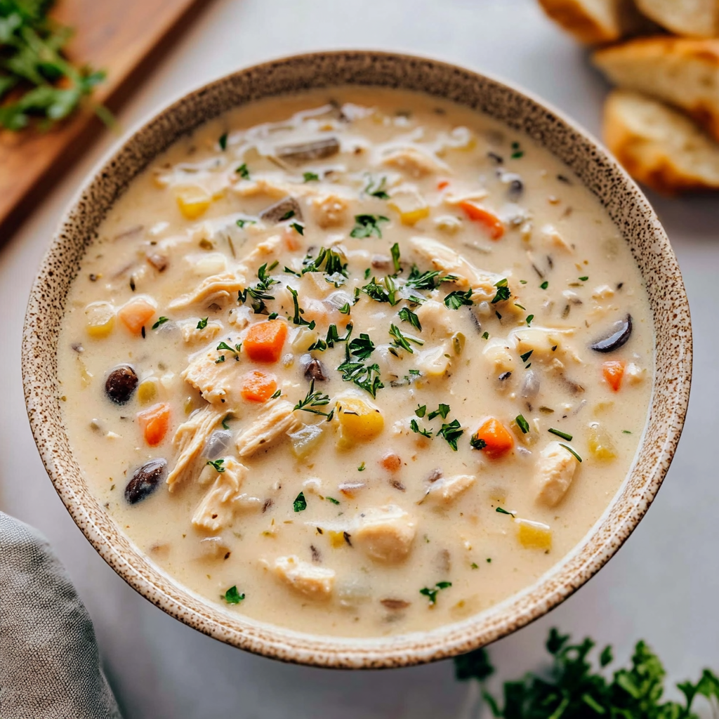 Recipe preparation for Slow Cooker Creamy Chicken Wild Rice Soup