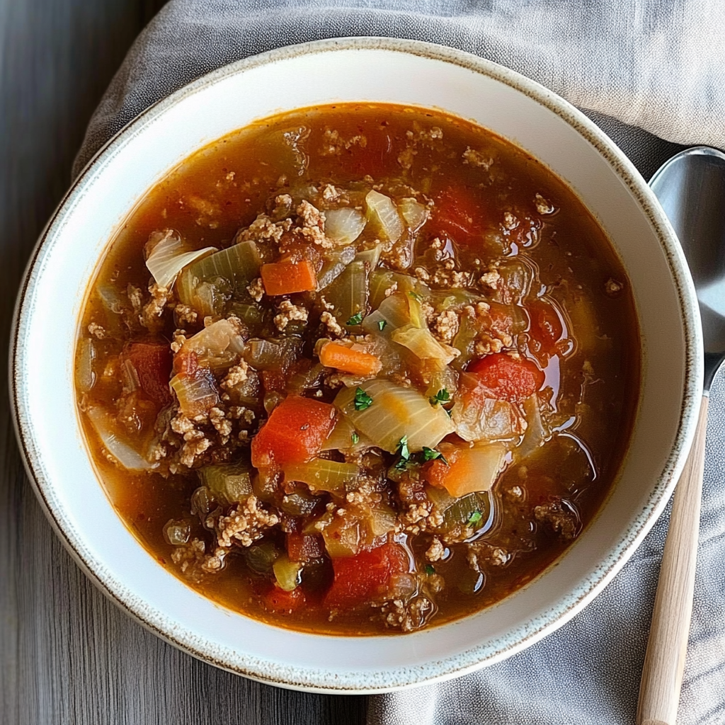 Recipe preparation for Cabbage Soup With Ground Beef Crock Pot