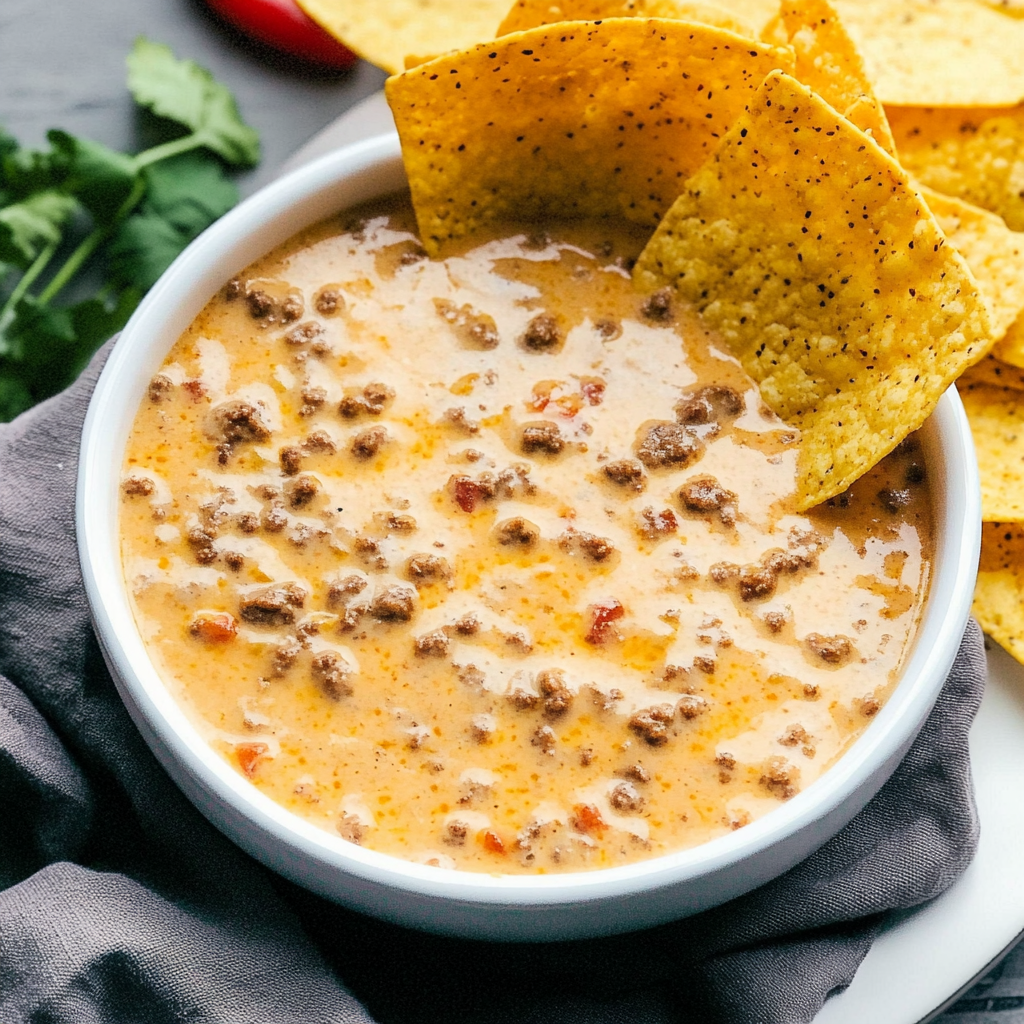 Recipe preparation for A creamy, beefy cheese dip