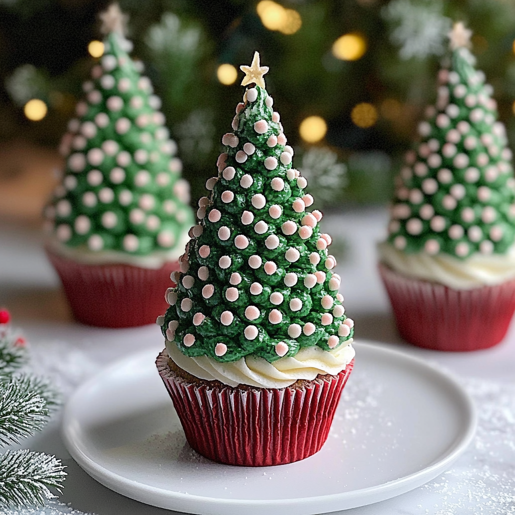 Recipe preparation for Sugar Cone Christmas Tree Cupcakes