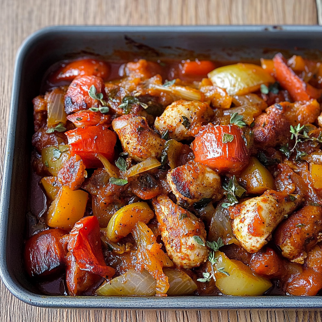 Recipe preparation for chicken and chorizo tray bake