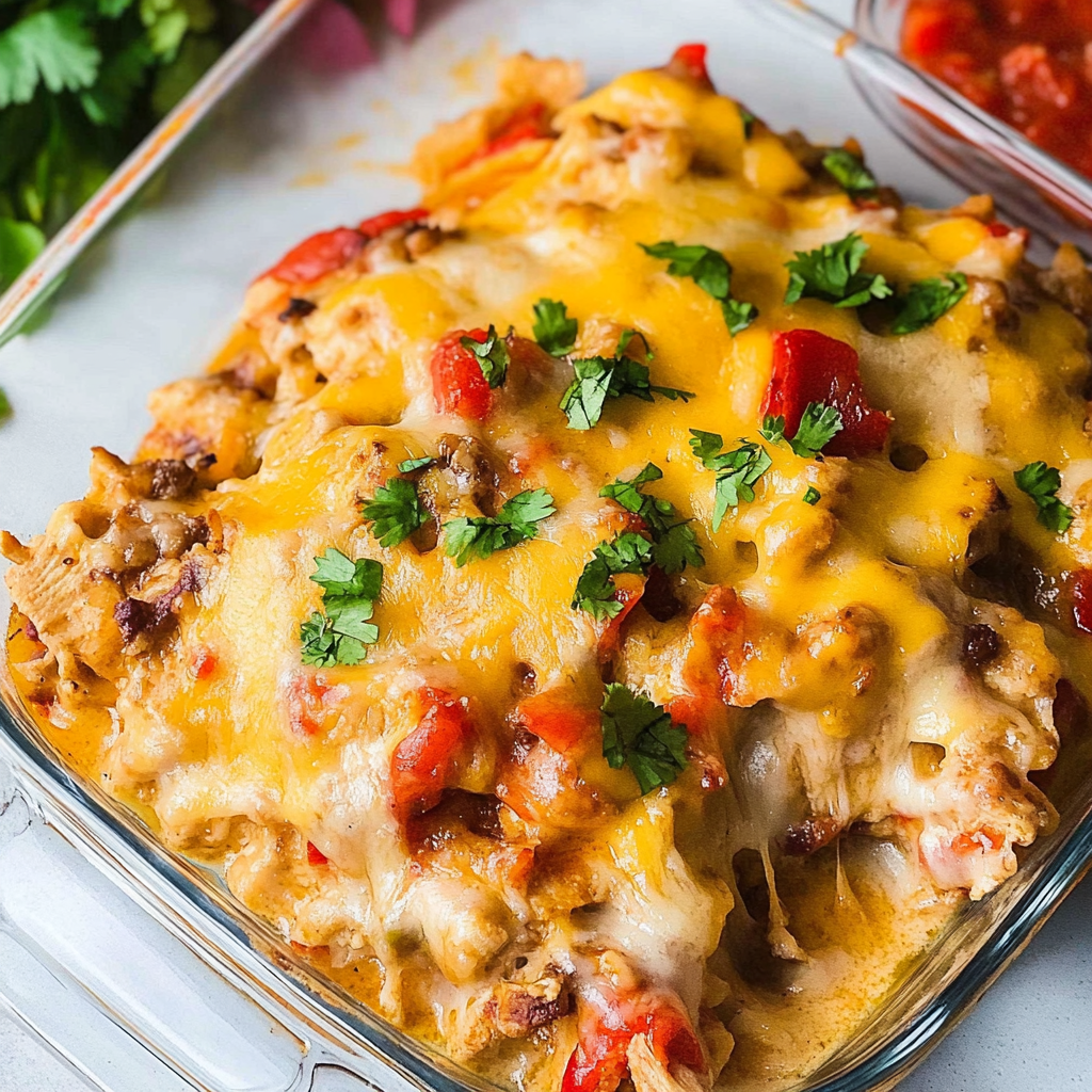 Recipe preparation for Cheesy chicken fajita casserole