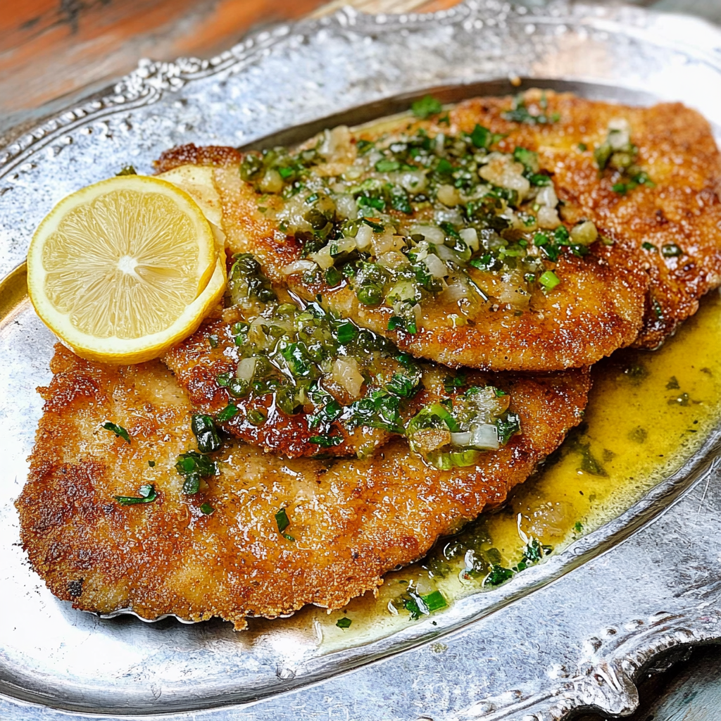 Recipe preparation for Pan-Fried Pork Schnitzel with Lemon Caper Sauce