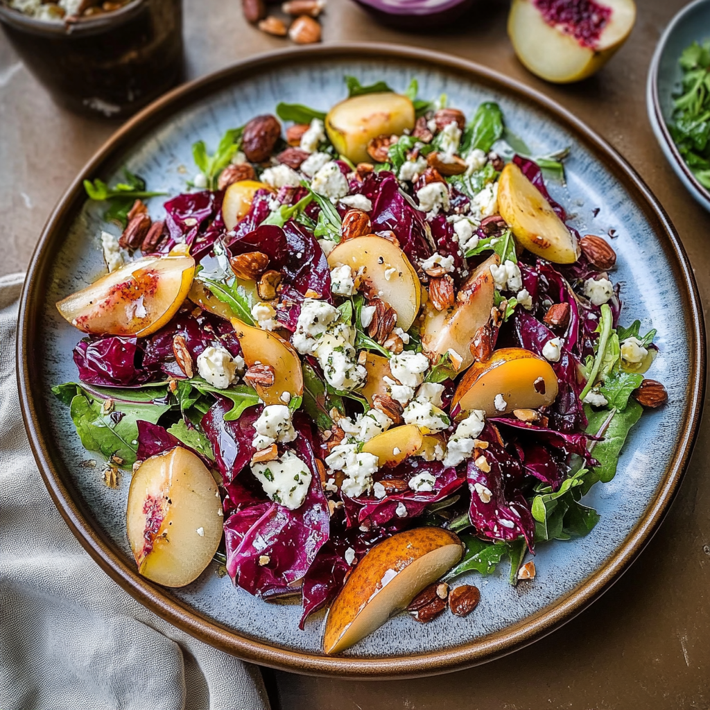 Recipe preparation for Shaved Radicchio & Pear Salad with Gorgonzola