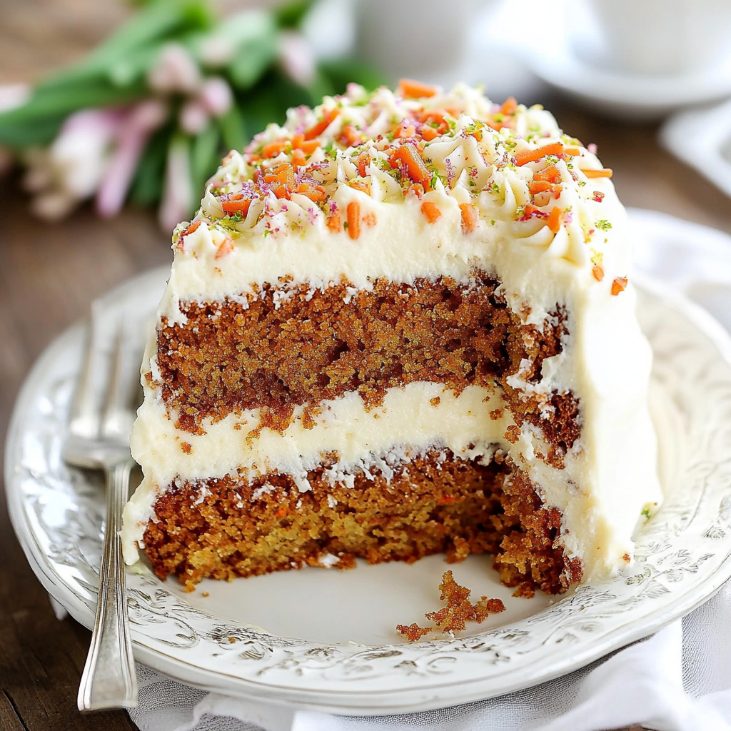 Recipe preparation for Carrot Cake with Thick Cream Cheese Frosting