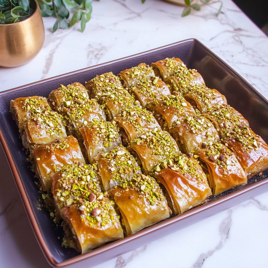 Recipe preparation for Pistachio Baklava Rolls