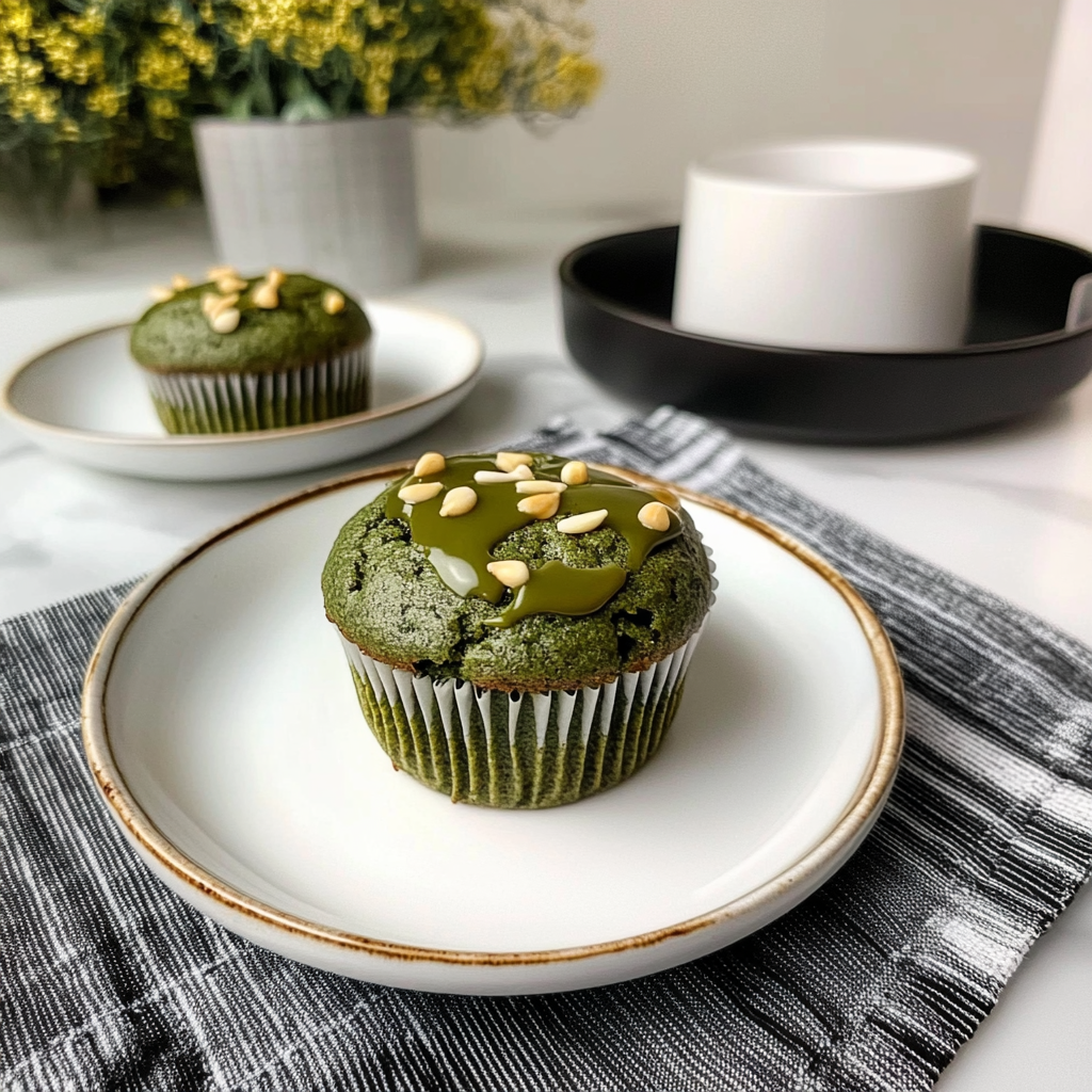 Recipe preparation for Matcha White Chocolate Muffins