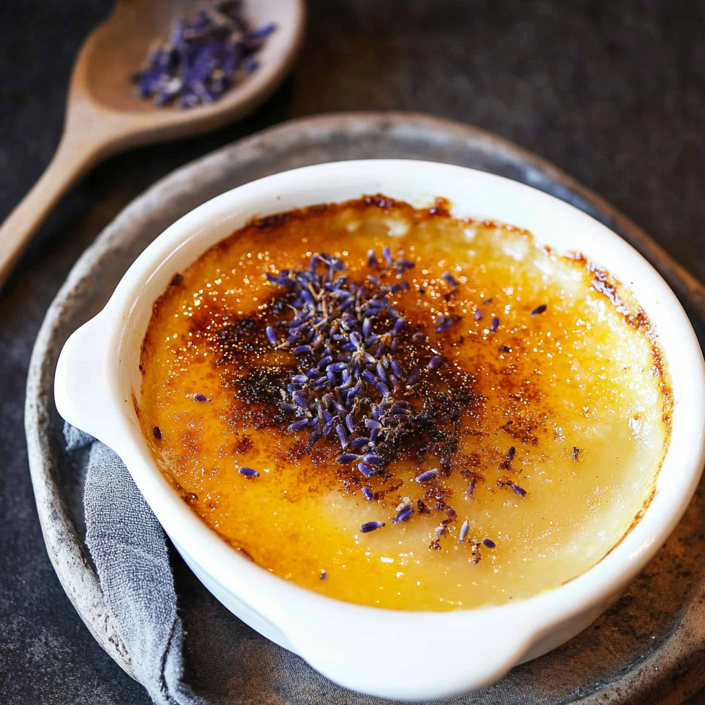Recipe preparation for Honey Lavender Crème Brûlée