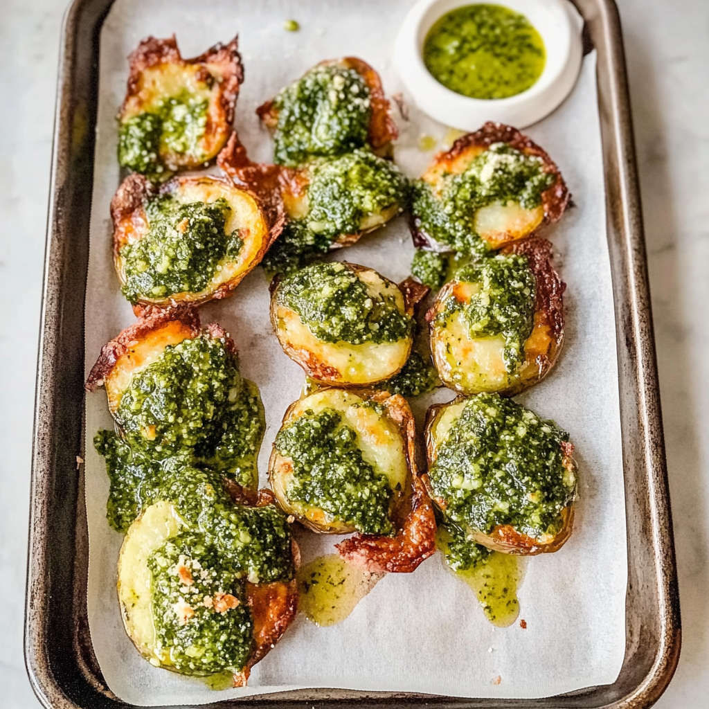 Recipe preparation for Crispy Smashed Potatoes with Pesto