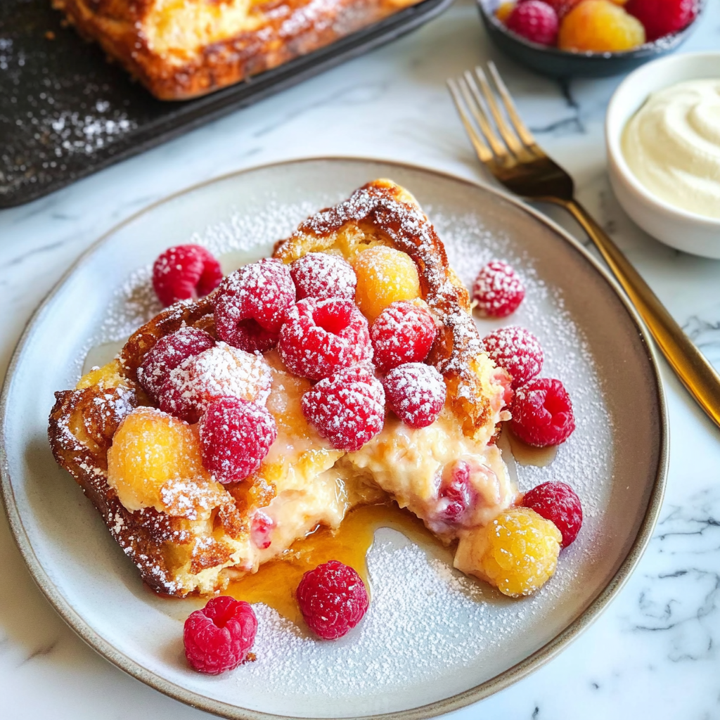 Recipe preparation for Raspberry Croissant French Toast Bake