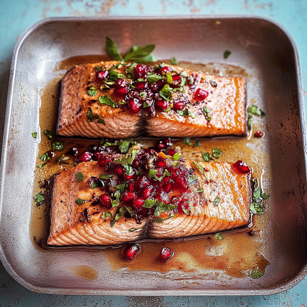 Recipe preparation for Pomegranate Glazed Salmon