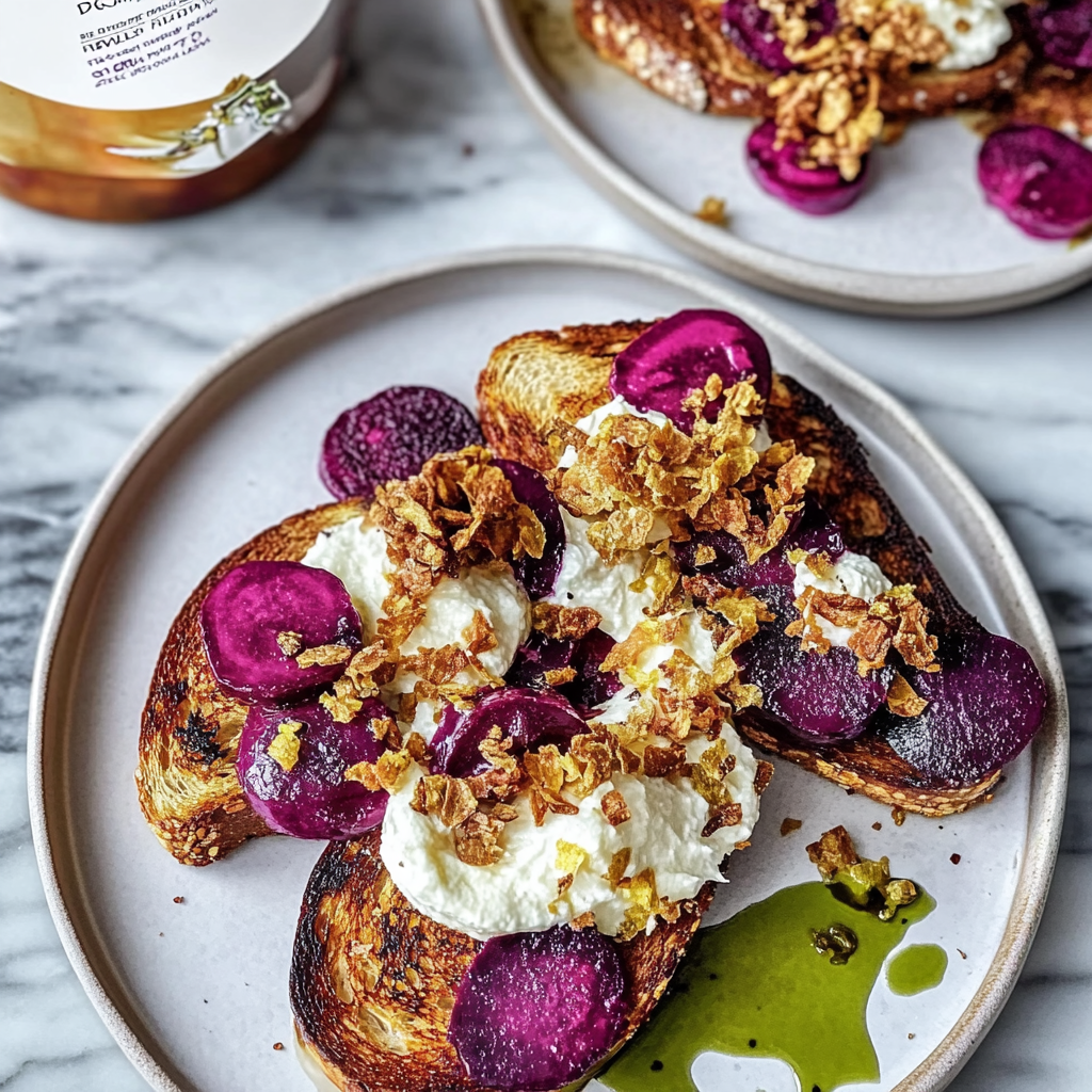 Recipe preparation for Beetroot Ricotta Toast