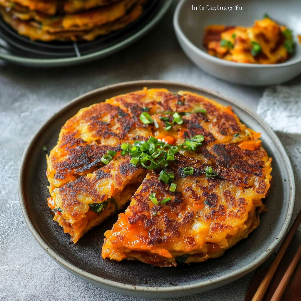 Recipe preparation for Kimchi and Cheddar Savory Pancakes