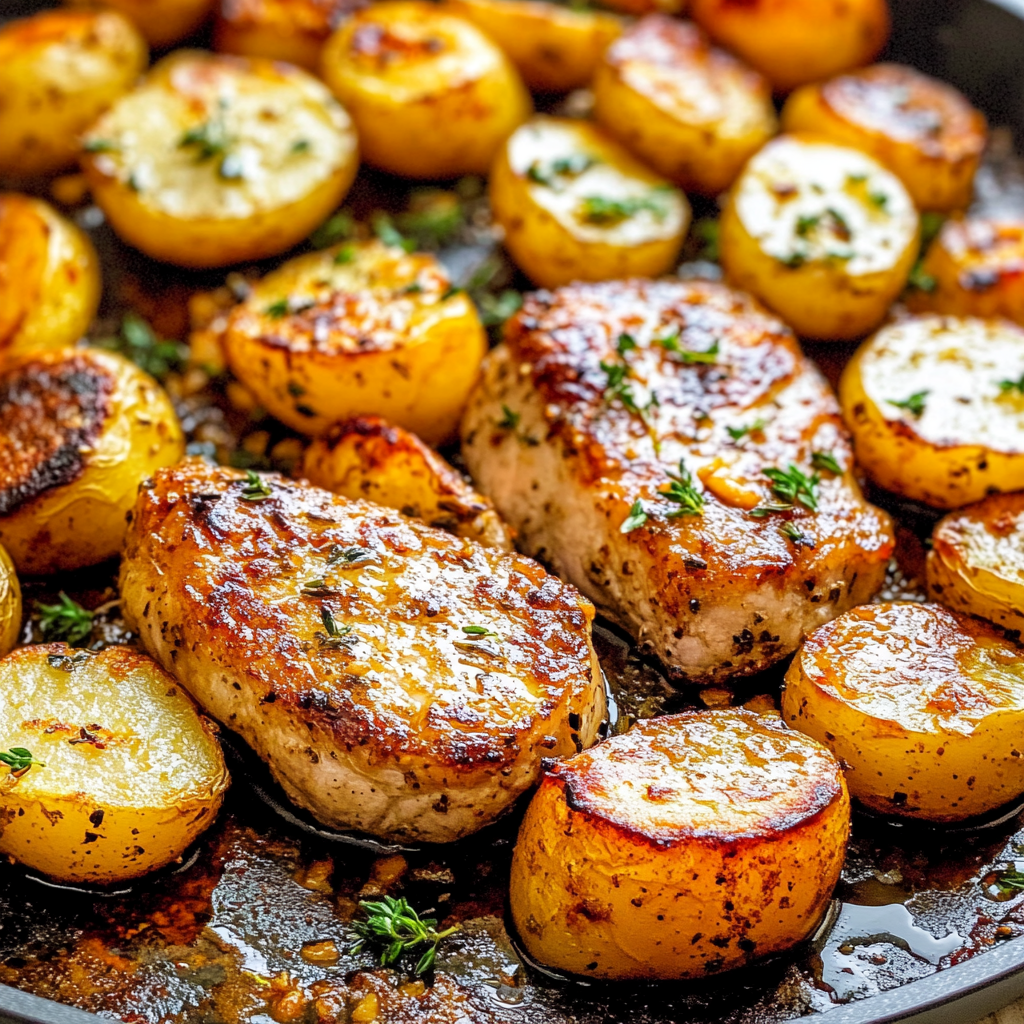 Recipe preparation for Sheet Pan Pork Chops with Potatoes