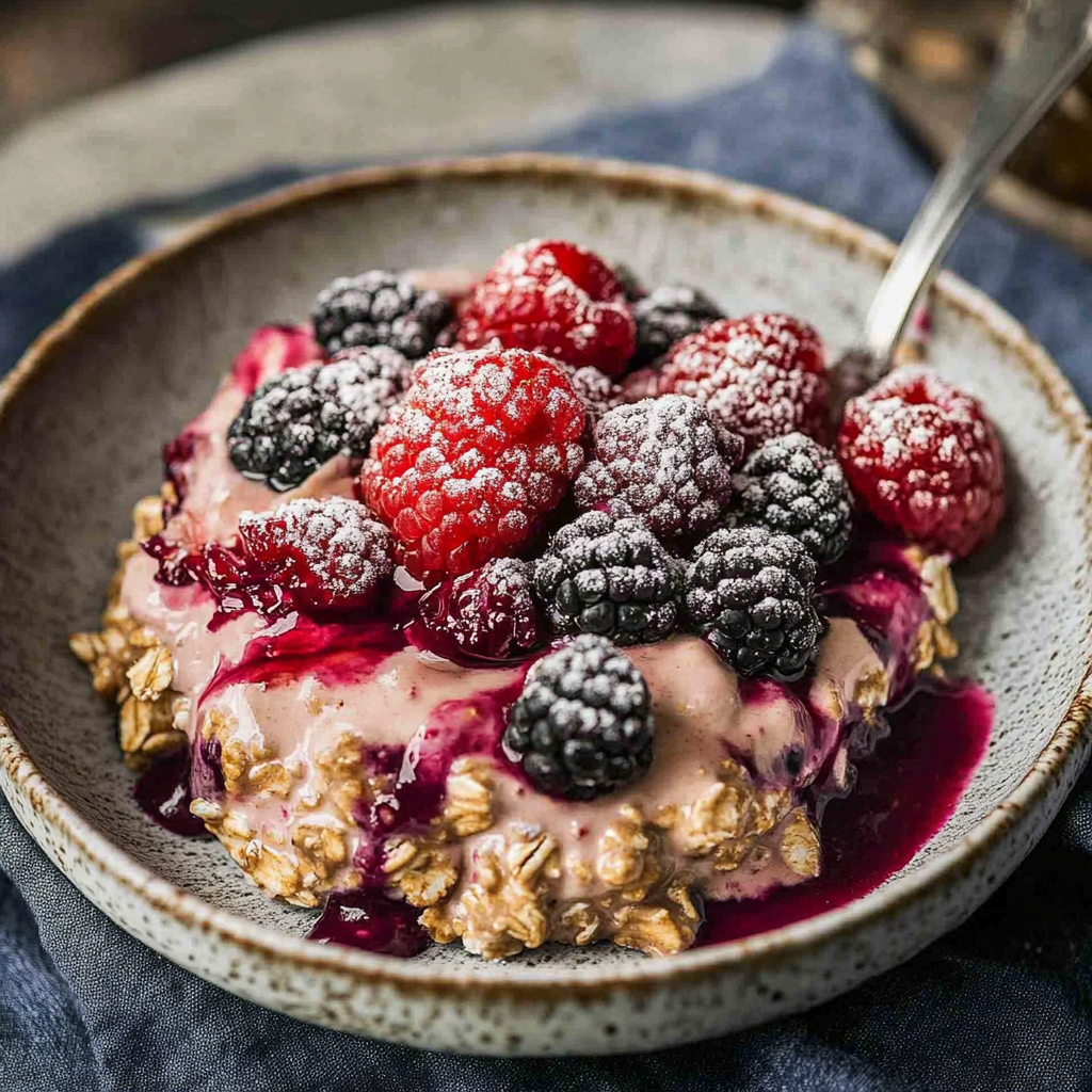 Recipe preparation for Overnight High-Protein Berry Oat Slices