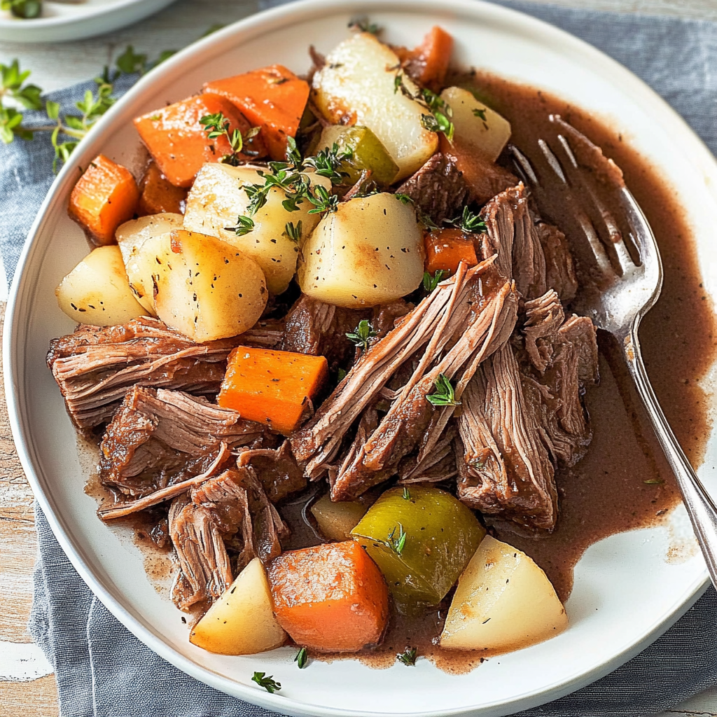 Recipe preparation for Southern-Style Pot Roast with Root Vegetables