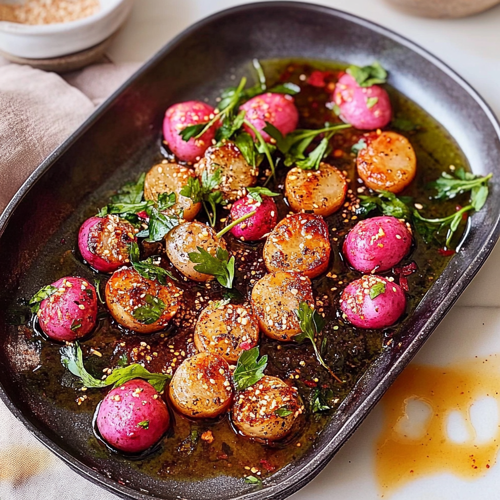 Recipe preparation for Miso-Butter Roasted Radishes
