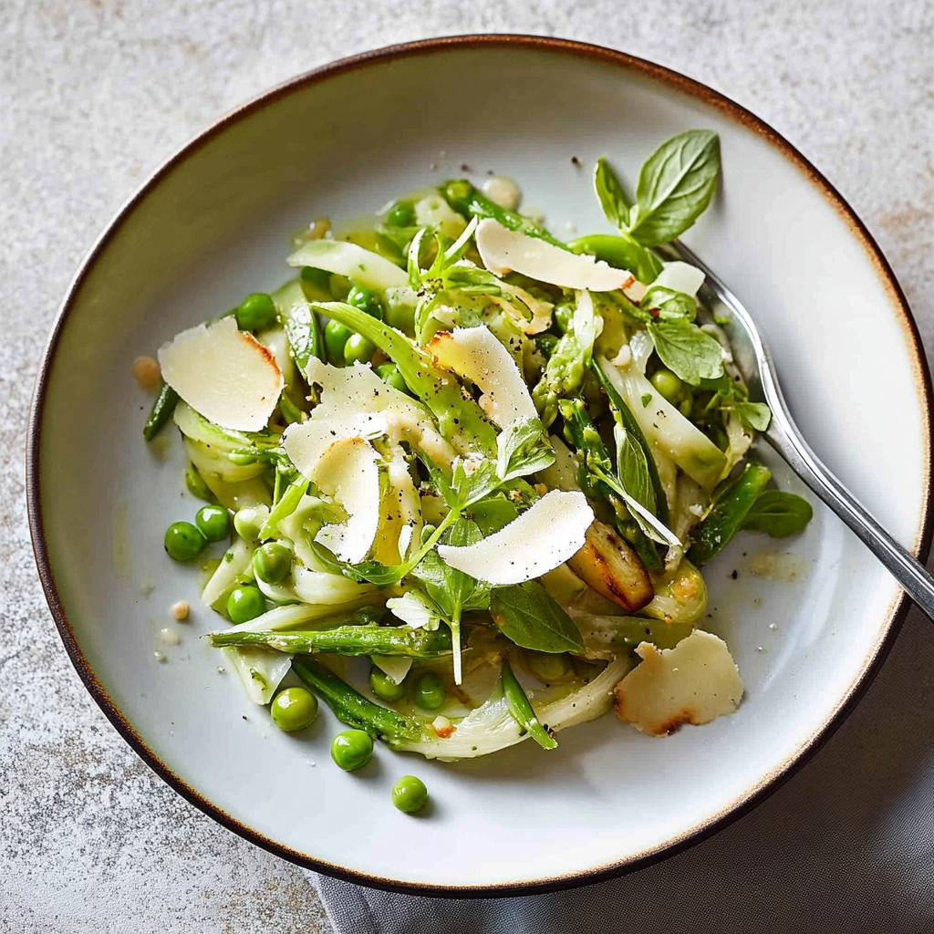 Recipe preparation for Shaved Asparagus & Pea Salad with Lemon Zest