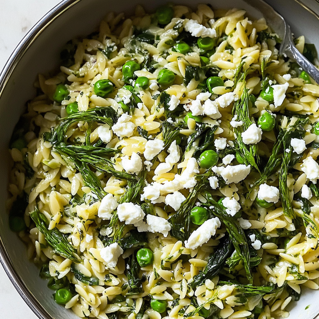 Recipe preparation for One-Pot Creamy Orzo with Spinach & Feta