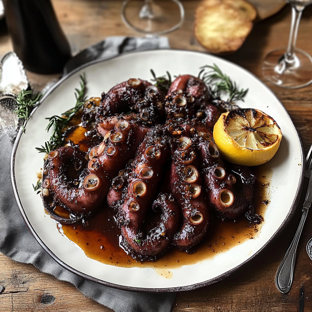 Recipe preparation for Red Wine Braised Octopus