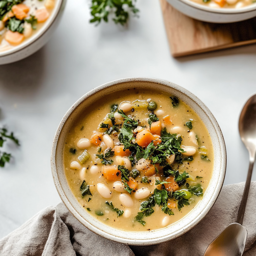 Recipe preparation for Slow Cooker White Bean & Tuscan Kale soup