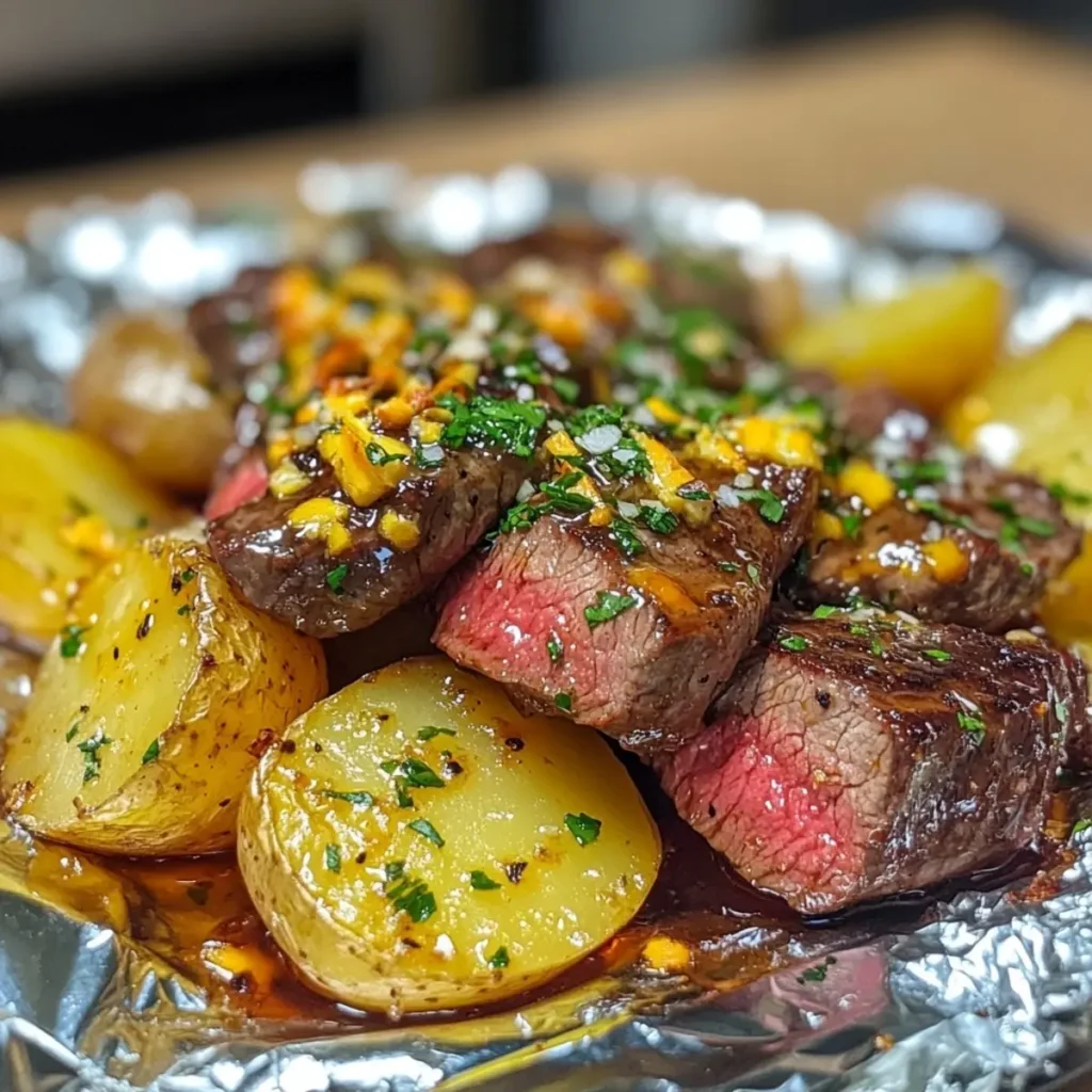 Garlic Butter Steak and Potato Foil Packets