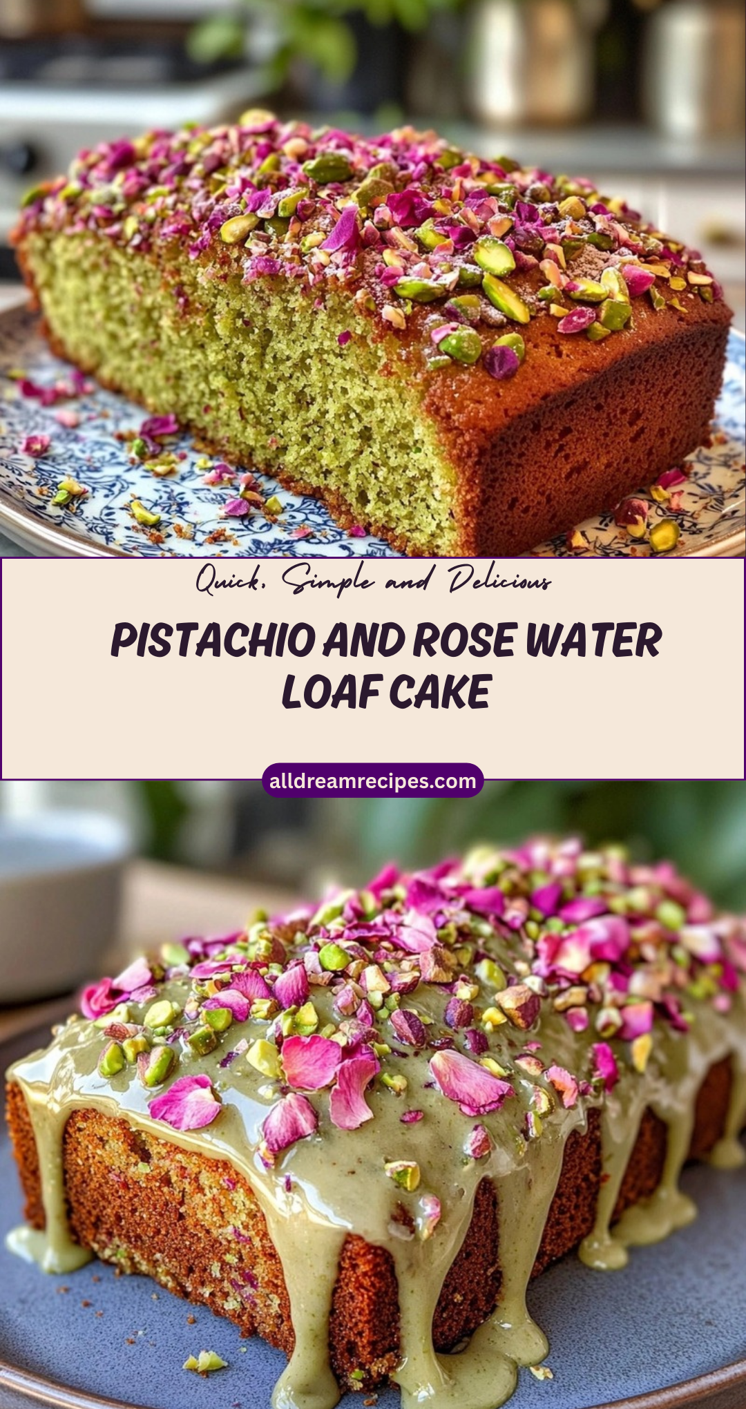 Pistachio and Rose Water Loaf Cake