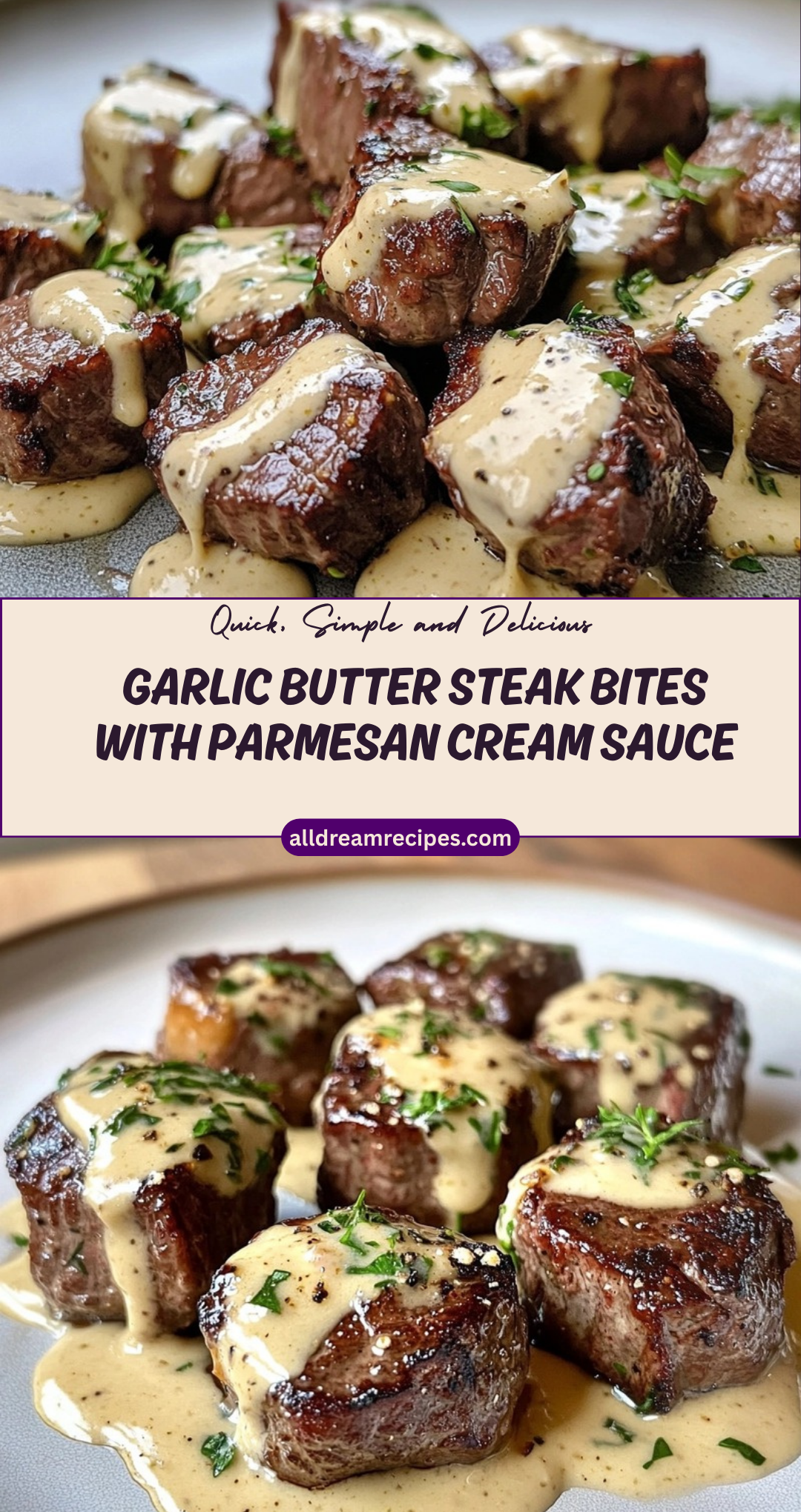 Garlic Butter Steak Bites with Parmesan Cream Sauce