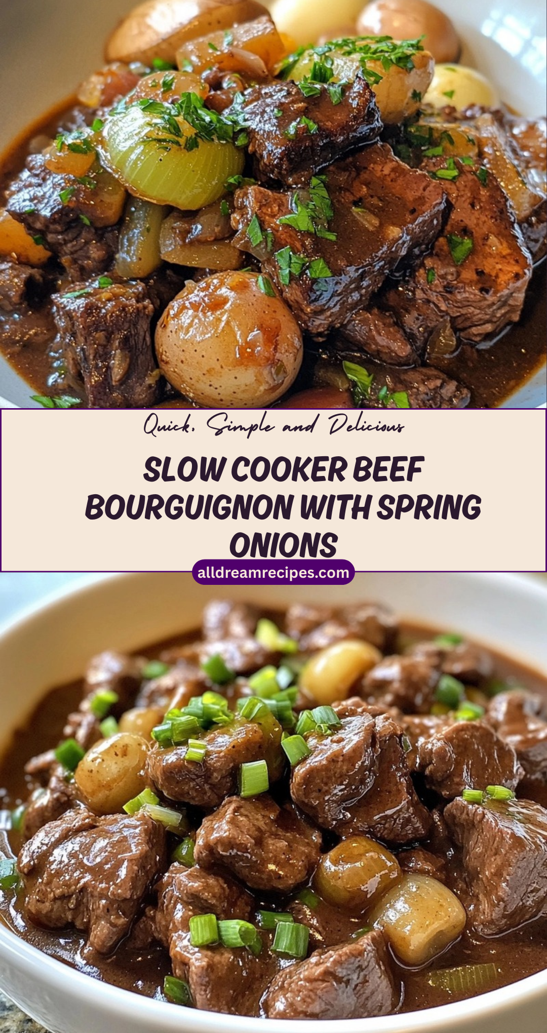 Slow Cooker Beef Bourguignon with Spring Onions