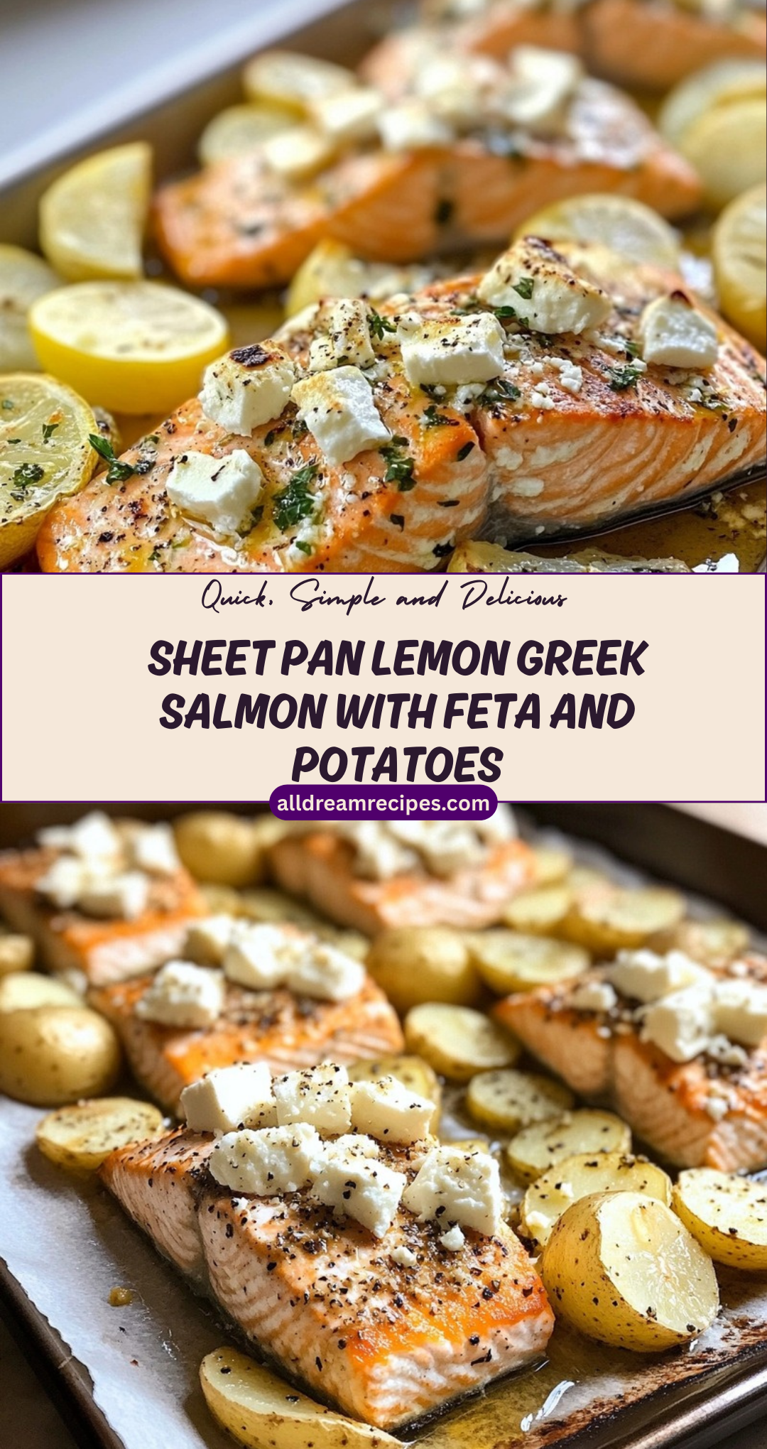 Sheet Pan Lemon Greek Salmon with Feta and potatoes