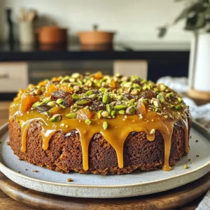 Orange Cardamom Date Cake with Pistachio Crust